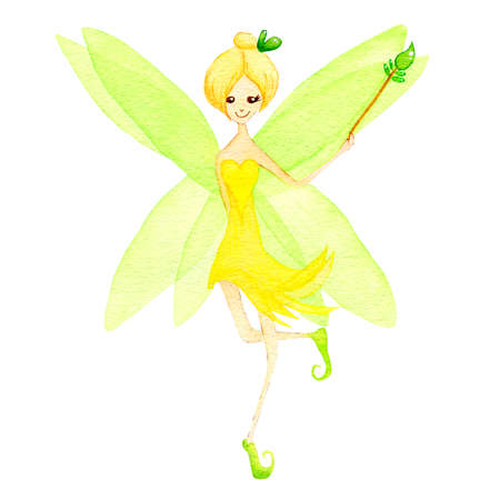 Watercolor illustration of a cute flower fairy in yellow. Hand-drawnの写真素材