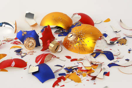 a bunch of broken christmas toys isolated on whiteの写真素材