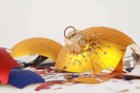 a bunch of broken christmas toys isolated on whiteの写真素材