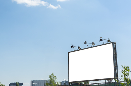 Billboard with white space Blue sky and clouds on backgroundの写真素材