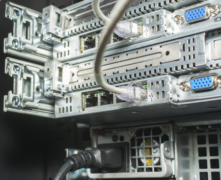 Network cables and servers in a technology data center Network cables in switch