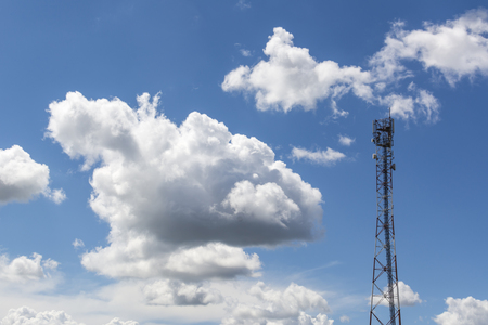 Blue sky and clouds sky, Communication tower, internet mobile phoneの写真素材