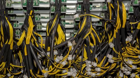 Stack of power cables from power supply unit Bitcoin Pc motherboard power cables and connectors