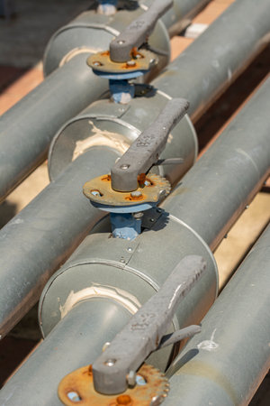 Pipes for cooling with taps.Chillers pipes.