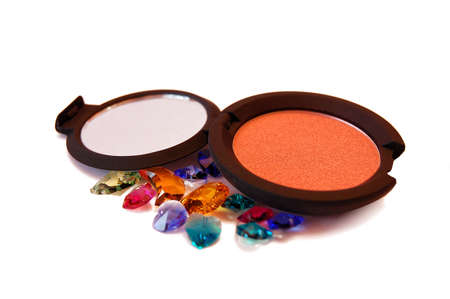 Powder blush over Swarovski Crystal, on white background.の写真素材