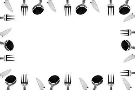 A frame made of cutlery (forks, knifes and spoons)の写真素材