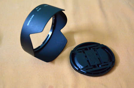 Lens Hood and Lense capの写真素材
