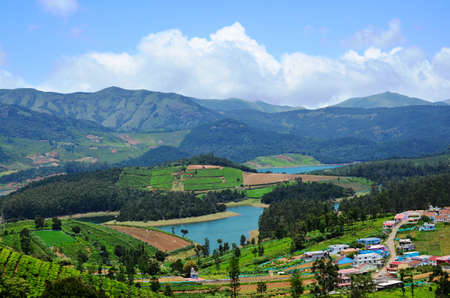 Lakes between hillsの写真素材