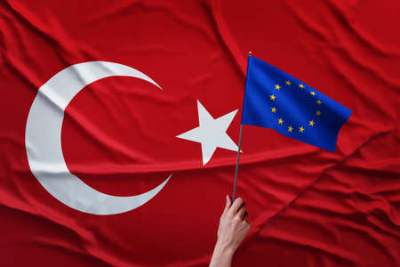 Turkey Map and European Union Flagの写真素材