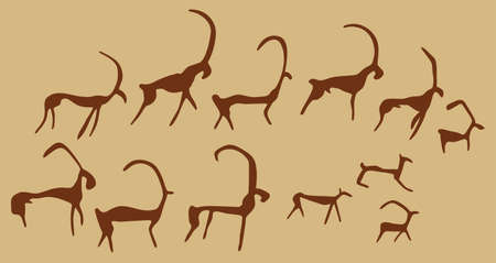 Cave drawings of ancient animals, vector silhouettesのイラスト素材