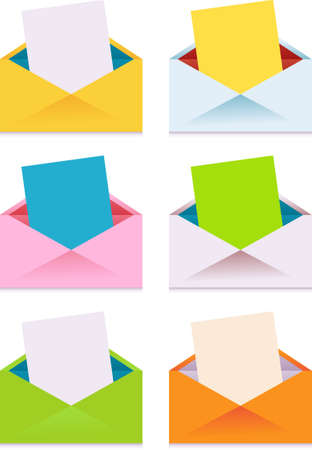 Collection of colorful envelopes with blank paperのイラスト素材