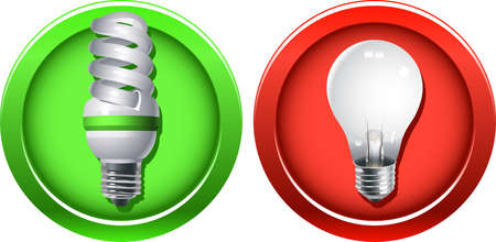 Outdated incandescent light bulb banned and a new fluorescent bulb as a replacementのイラスト素材