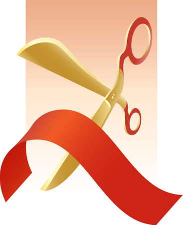 Illustration of a pair of scissors cutting the red ribbonのイラスト素材