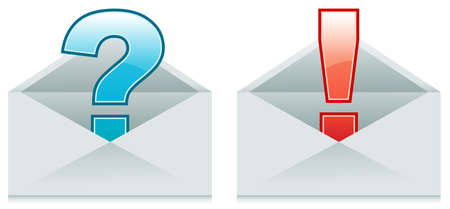 Two open envelopes with exclamation and question marks insideのイラスト素材