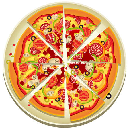 illustration of eight slices of pizza on the plateのイラスト素材