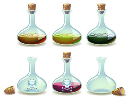 Set of colorful potions and empty vialsのイラスト素材
