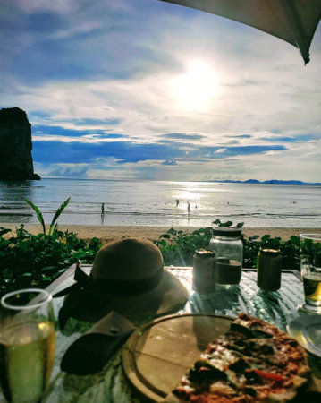 Good food with good beach view.の写真素材