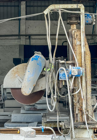 Close up of a Circular granite cutting machine for thick slabs.の写真素材