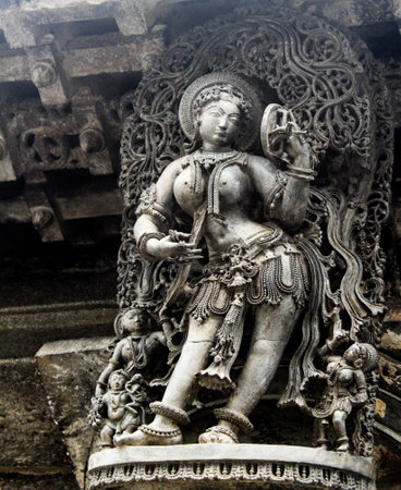 Closeup shot of an artwork and stone carvings at The Chennakeshava Temple in Belur taluk in Hassan district of Karnataka,Indiaの写真素材
