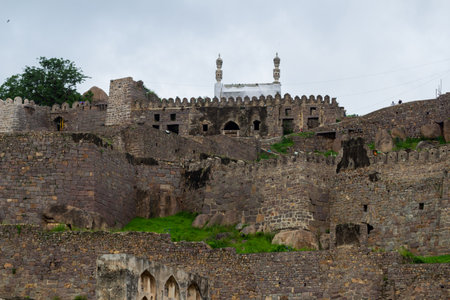 View of Mosque in Golconda fort, Hyderabad from ground levelの写真素材