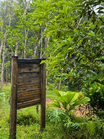 View of a wooden board surrounded by greenery