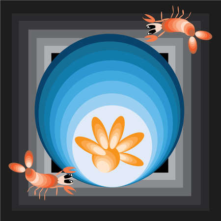 Illustration vector graphic of the color of shells surrounded by shrimp. Perfect for product decoration, room decoration, estのイラスト素材