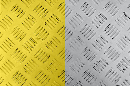 Metal surface with notches in trendy yellow and gray colors.Abstract background with repetitive patten.Good for placing text or design.の写真素材