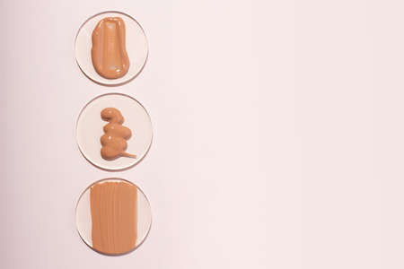 Top view of the acrylic round podiums with foundation on it. Pastel colors, good as mockup.の写真素材