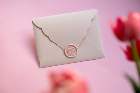 Closeup photography of gift certificate.Tender pink color,springtime holidays.の写真素材