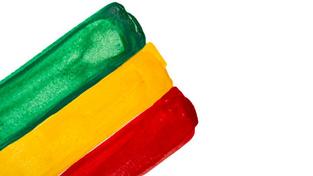 Watercolor red,orange and green stripes on white background,concept of black history month.Large banner with copy space.の写真素材