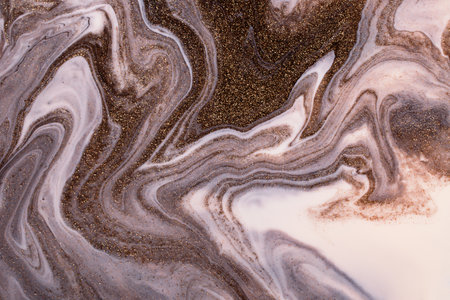 Shimmer liquid stripy background from liquid nail polishes,brown and milky colors.の写真素材