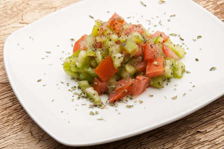 Vegetarian meal on wood textureの写真素材