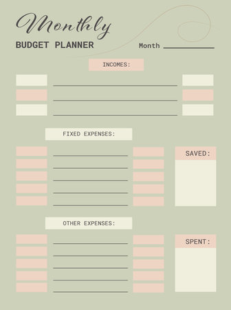 Monthly budget planner. Finance planner template with pink and green abstract details. Business organizer pageのイラスト素材