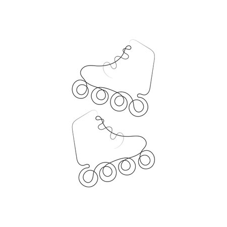 One line drawing of pair of roller skate shoes. Roller skating minimalist black linear vector illustration isolated on white background.のイラスト素材