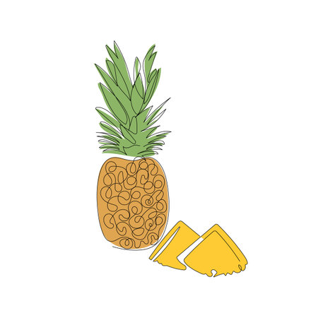 Pineapple simple minimalist vector illustration. Fresh colorful tropical fruit isolated on white background. Hand drawn vegan concept.のイラスト素材