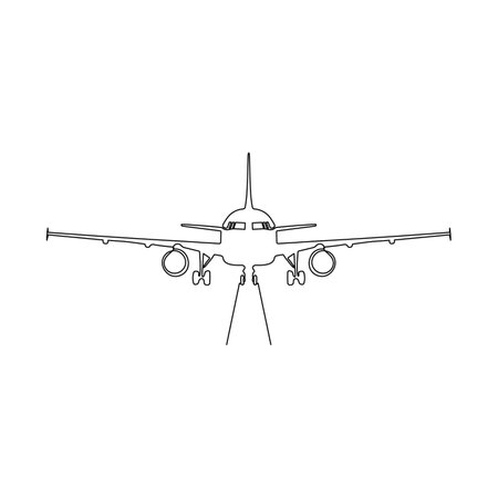 Airplane is on the runway. One continuous line drawing style. Minimalism hand drawn vector illustration.のイラスト素材