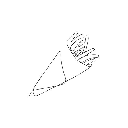 Belgian Fried Potatoes. French fries in a paper bag. Fried potato straws, street food. Hand drawn vector illustration.のイラスト素材