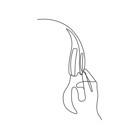 Person listening to music with headphones. One line drawing. Hand drawn vector illustration.のイラスト素材