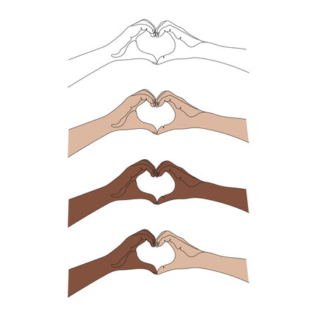 Hands showing symbol heart by fingers. One line art. Posing and gesturing. Hand drawn vector illustration.のイラスト素材