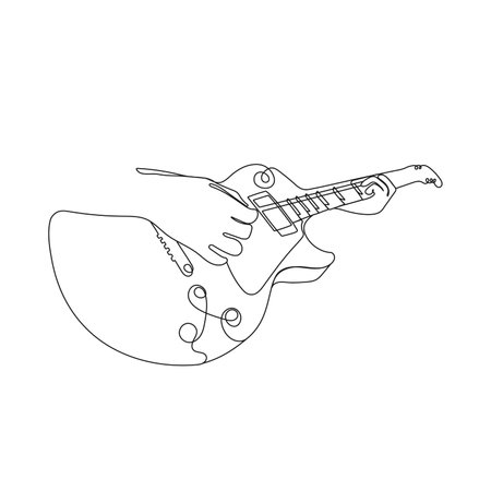 Musician plays the guitar. One line art. music instrument. Hand drawn vector illustration.のイラスト素材