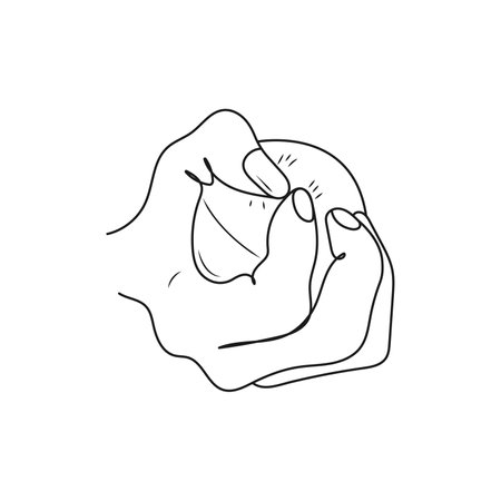 Human hand squeezing an antistress ball. line art. Calm nerves, relax at work. Hand drawn vector illustration.のイラスト素材