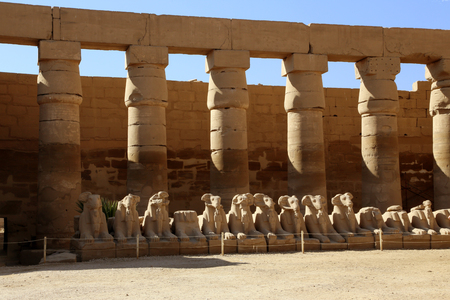 Ram-headed Sphinxes. Karnak Temple. Luxor, Egyptのeditorial素材