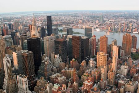 Manhattan aerial cityscape at sunset, New York cityのeditorial素材