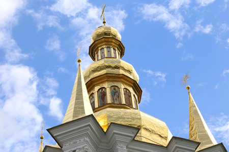 Golden domes of orthodox church against blue skyのeditorial素材