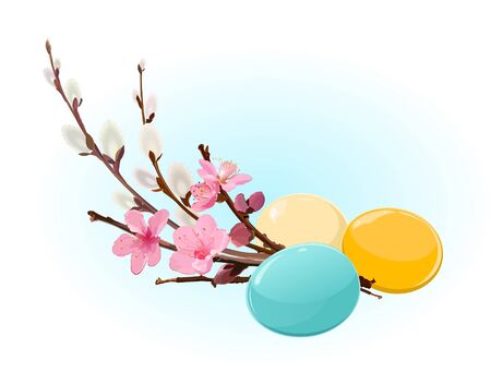 Easter eggs with branches of willow and cherry のイラスト素材