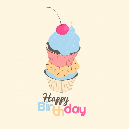Happy birthday card with cupcakeのイラスト素材