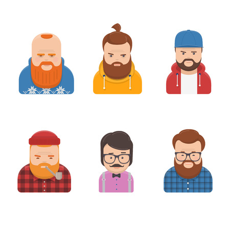 Vector illustration of diverse male avatars in different clothes and hair stylesのイラスト素材