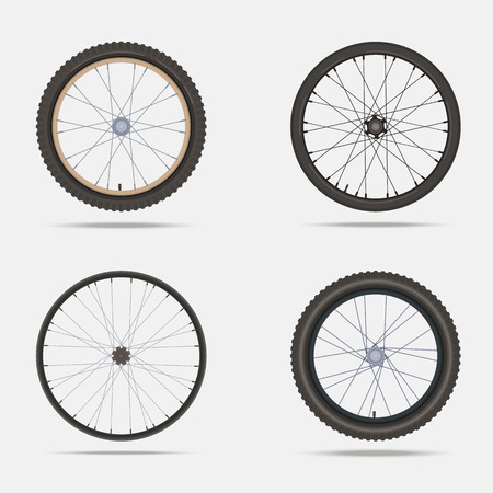 Vector set of road, city and mountain bike wheels on white backgroundのイラスト素材