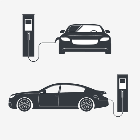 Electric Vehicle Chargers Icons.  Easily editable vector illustration in black and white styleのイラスト素材