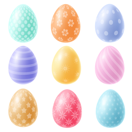 Easter eggs with patten in pastel colors. Vector illustration on white backgroundのイラスト素材
